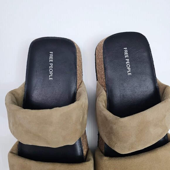 NEW Free People Fairmount Sandal Womens 9.5 Taupe Tan Suede Cork Platform Slide - Picture 7 of 13